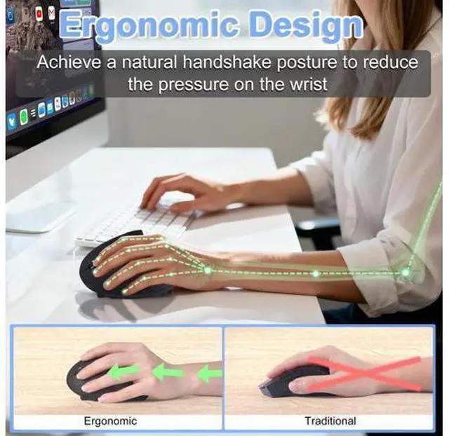 Alt view image 3 of 5 - Wireless Mouse Ergonomic Left Handed Vertical Mouse with USB Receiver LED Light 6 Buttons 2.4GHz Optical Portable Rechargeable Computer Mice for Laptop PC Desktop Notebook Kids Adults Gifts (Black)