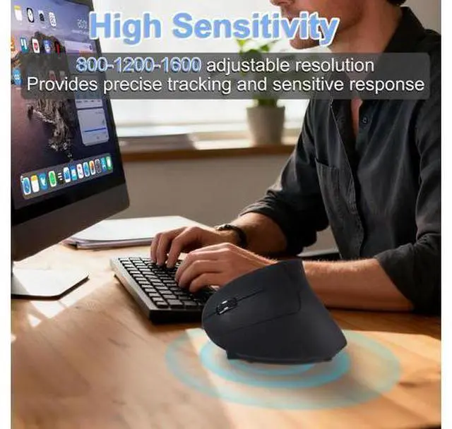 Alt view image 4 of 5 - Wireless Mouse Ergonomic Left Handed Vertical Mouse with USB Receiver LED Light 6 Buttons 2.4GHz Optical Portable Rechargeable Computer Mice for Laptop PC Desktop Notebook Kids Adults Gifts (Black)