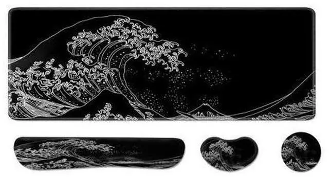 Main image of Desk Pad and Keyboard Wrist Rest, Large Mouse Pad + Keyboard Pad+Mouse Wrist Support, Non-Slip Desk Mat Protector for Office, Home 31.511.8 Inches Wave