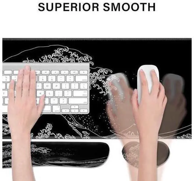 Alt view image 2 of 5 - Desk Pad and Keyboard Wrist Rest, Large Mouse Pad + Keyboard Pad+Mouse Wrist Support, Non-Slip Desk Mat Protector for Office, Home 31.511.8 Inches Wave