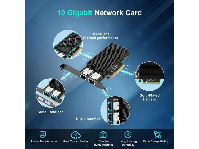Alt view image 4 of 5 - 10G Dual RJ45 Port PCI-E Network Card, with X540 Controller, Gigaplus X540-T2 10Gb Ethernet Adapter with 2 * 10Gbe NIC, Support Windows/Linux/ESX Servers