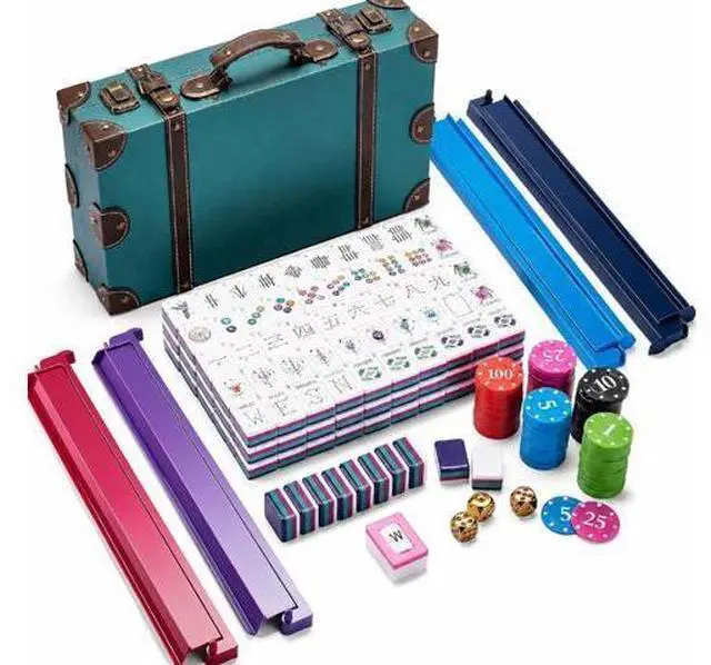 Main image of Purple acrylic mahjong set with hand-crafted high-quality appearance, featuring top-notch crystal American-style digital mahjong.
