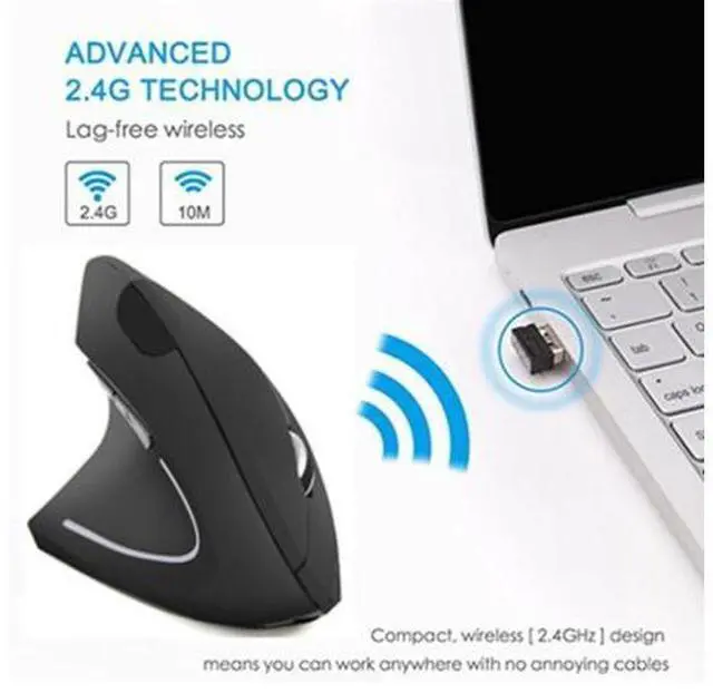 Alt view image 2 of 5 - Left Handed Mouse, Ergonomic 2.4GHz Vertical Optical Wireless Mouse with USB Receiver DPI (800/1200/1600) for PC Computer Laptop Macbooks,Cordless Mice Specially for Lefty Left-handers(black)