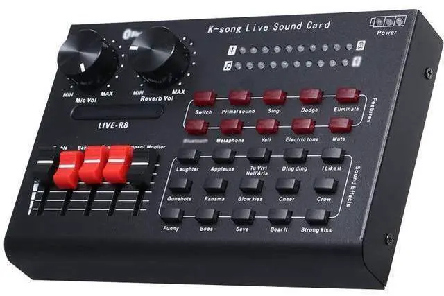 Main image of Fesjoy Live Sound Card R8 Live Sound Card with Audio Cable USB Cable Sound Effects Dodge Mode Indicator Light for Computer