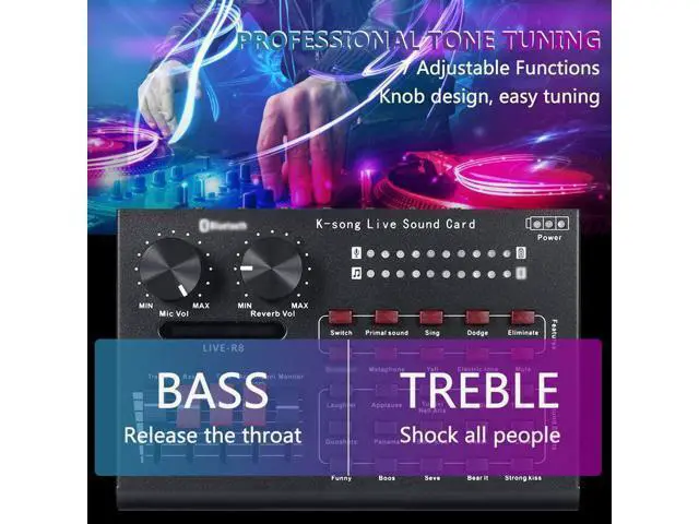 Alt view image 6 of 7 - Fesjoy Live Sound Card R8 Live Sound Card with Audio Cable USB Cable Sound Effects Dodge Mode Indicator Light for Computer