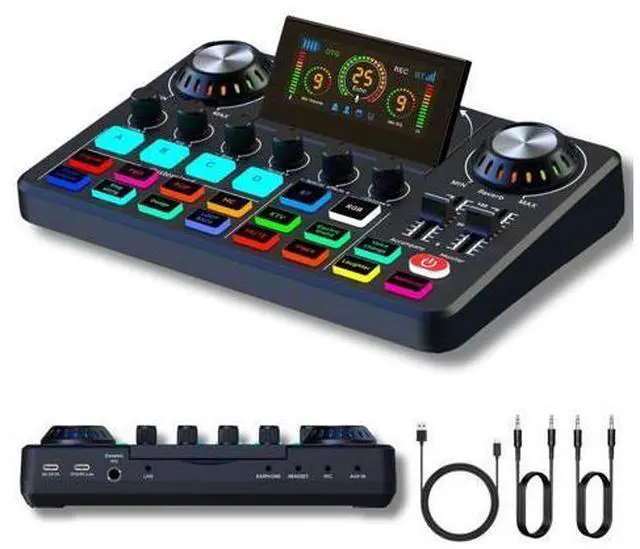 Main image of _Mega Brand Audio Mixer,Live Sound Card with DJ Mixer Effects & Voice Changer, Denoise, One Click Mute, Sound Board with RGB, Bluetooth,Music Recording Equipment, Ideal for Streaming/Podcasting/Gaming