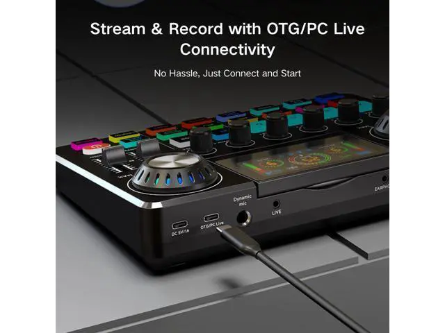 Alt view image 5 of 7 - _Mega Brand Audio Mixer,Live Sound Card with DJ Mixer Effects & Voice Changer, Denoise, One Click Mute, Sound Board with RGB, Bluetooth,Music Recording Equipment, Ideal for Streaming/Podcasting/Gaming