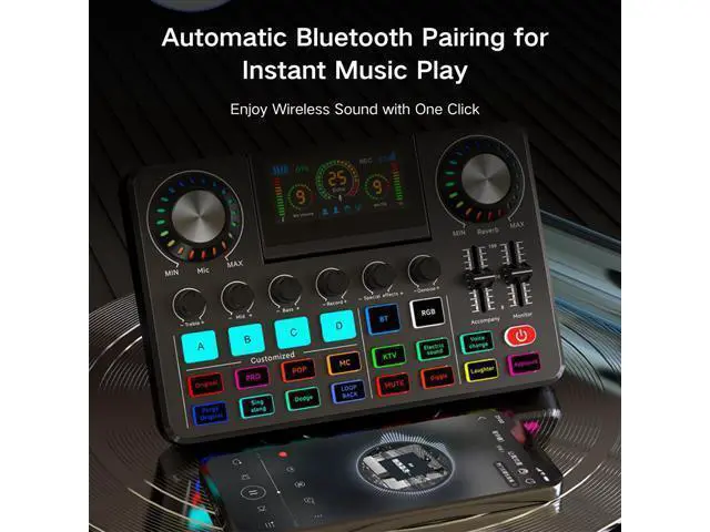 Alt view image 3 of 7 - _Mega Brand Audio Mixer,Live Sound Card with DJ Mixer Effects & Voice Changer, Denoise, One Click Mute, Sound Board with RGB, Bluetooth,Music Recording Equipment, Ideal for Streaming/Podcasting/Gaming