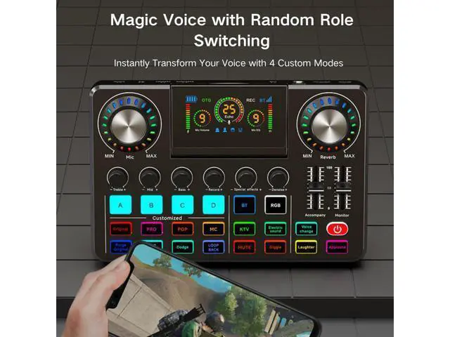 Alt view image 7 of 7 - _Mega Brand Audio Mixer,Live Sound Card with DJ Mixer Effects & Voice Changer, Denoise, One Click Mute, Sound Board with RGB, Bluetooth,Music Recording Equipment, Ideal for Streaming/Podcasting/Gaming
