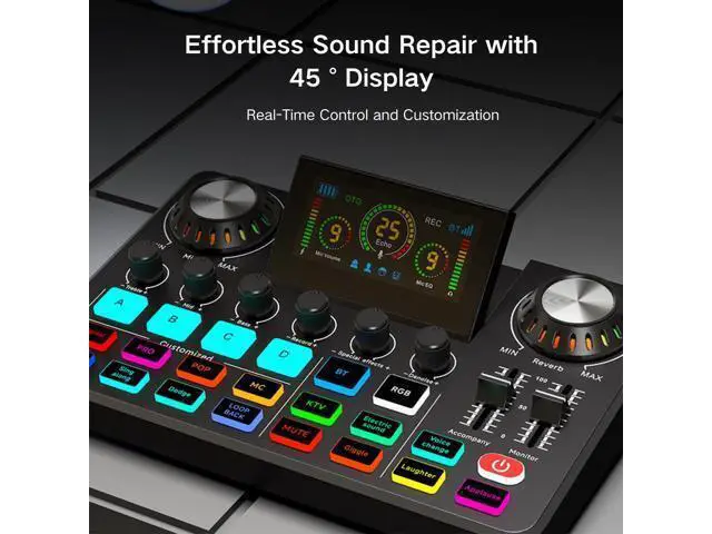 Alt view image 4 of 7 - _Mega Brand Audio Mixer,Live Sound Card with DJ Mixer Effects & Voice Changer, Denoise, One Click Mute, Sound Board with RGB, Bluetooth,Music Recording Equipment, Ideal for Streaming/Podcasting/Gaming