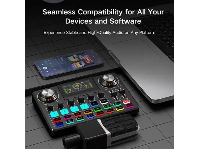 Alt view image 6 of 7 - _Mega Brand Audio Mixer,Live Sound Card with DJ Mixer Effects & Voice Changer, Denoise, One Click Mute, Sound Board with RGB, Bluetooth,Music Recording Equipment, Ideal for Streaming/Podcasting/Gaming