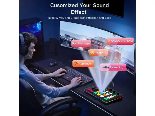 Alt view image 4 of 7 - _Mega Brand Gaming Audio Mixer, Audio Interface with Pro-preamp, Voice Changer & DJ Mixer Effects, 48V Phantom Power, Bluetooth & RGB Live Sound Card for Streaming, Podcasting, Gaming