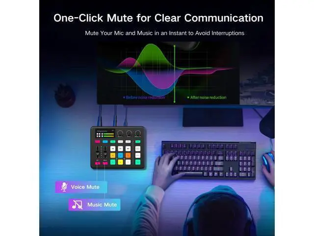 Alt view image 5 of 7 - _Mega Brand Gaming Audio Mixer, Audio Interface with Pro-preamp, Voice Changer & DJ Mixer Effects, 48V Phantom Power, Bluetooth & RGB Live Sound Card for Streaming, Podcasting, Gaming