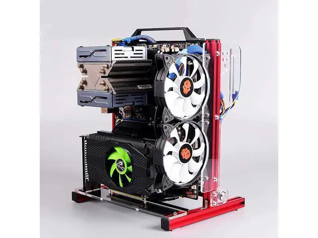 Alt view image 3 of 7 - DIY Computer Motherboard Case Rack, Motherboard Chassis Set, Creative Personality ATX/M-ATX/ITX Open Air Frame Chassis Bracket , Vertical Overclocking Open Aluminum Frame Chassis Rack(Red)