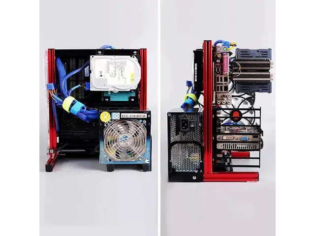 Alt view image 6 of 7 - DIY Computer Motherboard Case Rack, Motherboard Chassis Set, Creative Personality ATX/M-ATX/ITX Open Air Frame Chassis Bracket , Vertical Overclocking Open Aluminum Frame Chassis Rack(Red)