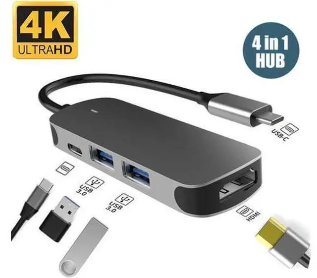 Main image of USB C Hub 4 in 1 Type-C Hub, USB C Multi-Port Adapter, with HDMI/USB2.0/USB3.0/PD Charging Port, USB C Hub Suitable for MacBook Pro, iPad Pro, and More Type C Devices