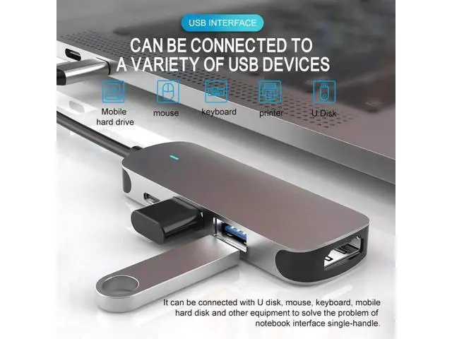Alt view image 3 of 6 - USB C Hub 4 in 1 Type-C Hub, USB C Multi-Port Adapter, with HDMI/USB2.0/USB3.0/PD Charging Port, USB C Hub Suitable for MacBook Pro, iPad Pro, and More Type C Devices