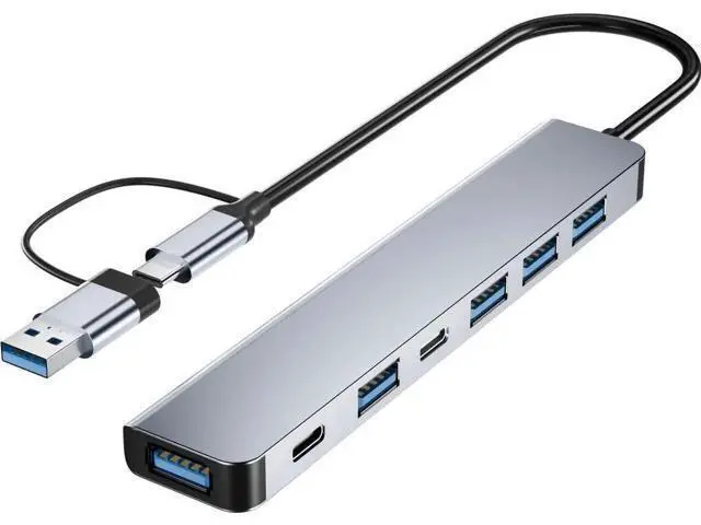 Main image of USB C & USB Hub, 7 in 1 USB Adapter with 7 Port USB Hub,USB C Splitter with 2*USB C Ports,5*USB-A Ports, USB Extension Adapter for Laptop and PC Computer