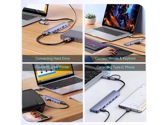 Alt view image 7 of 7 - USB C & USB Hub, 7 in 1 USB Adapter with 7 Port USB Hub,USB C Splitter with 2*USB C Ports,5*USB-A Ports, USB Extension Adapter for Laptop and PC Computer