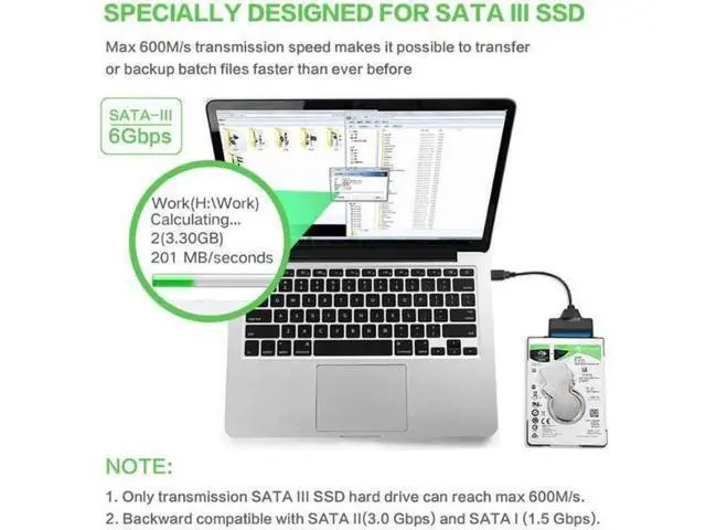 Alt view image 6 of 7 - SATA to USB 3.0 Cable USB 3.0 to SATA III Hard Drive Adapter Compatible for 2.5 Inch HDD/SSD Hard Drive Disk and SATA Optical Drive , Support UASP, 2-Pack