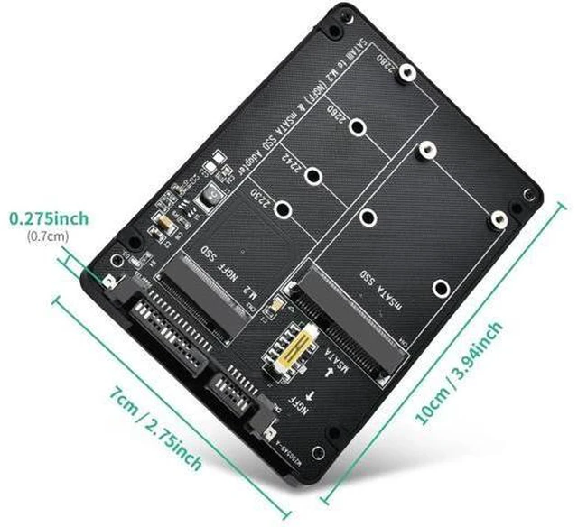 Alt view image 2 of 6 - M.2 to SATA Adapter - 2 in 1 Converter for MSATA/M.2 NGFF SSD to 2.5" SATA III, Supports B&M Key, Not for M Key