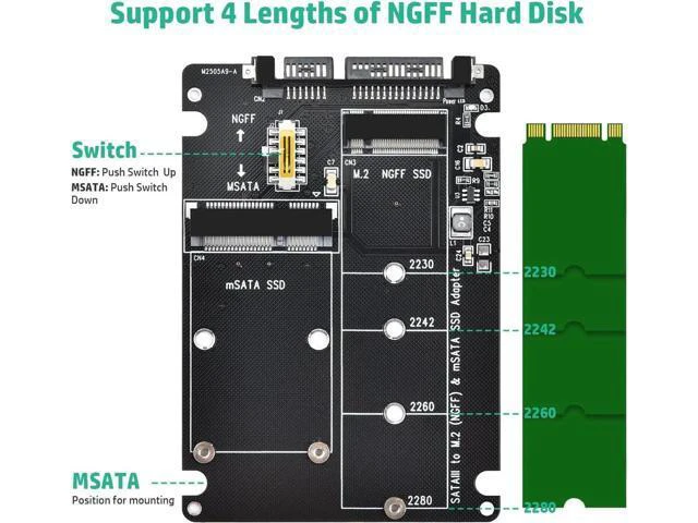 Alt view image 3 of 6 - M.2 to SATA Adapter - 2 in 1 Converter for MSATA/M.2 NGFF SSD to 2.5" SATA III, Supports B&M Key, Not for M Key