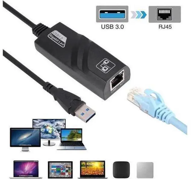 Main image of USB to Ethernet Adapter USB 3.0 to 10/100/1000 Gigabit Ethernet LAN Network Adapter, Support Windows 10/8.1/8/7/Vista/XP for Desktop Laptop Apple MacBook Linux