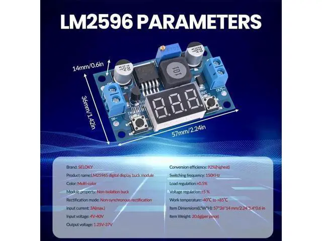 Alt view image 2 of 7 - LM2596 Adjustable DC-DC Step-Down Buck Converter Module with LED Voltmeter Display, Voltage Regulator 4.0-40V Input to 1.25-37V Output Power Supply Module