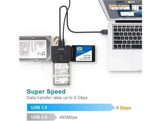Alt view image 3 of 7 - Unitek USB 3.0 to IDE & SATA Converter External Hard Drive Adapter Kit for Universal 2.5/3.5 HDD/SSD Hard Drive Disk, One Touch Backup Function and Restore Software, Included 12V/2A Power Adapter
