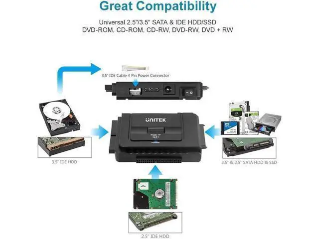 Alt view image 6 of 7 - Unitek USB 3.0 to IDE & SATA Converter External Hard Drive Adapter Kit for Universal 2.5/3.5 HDD/SSD Hard Drive Disk, One Touch Backup Function and Restore Software, Included 12V/2A Power Adapter