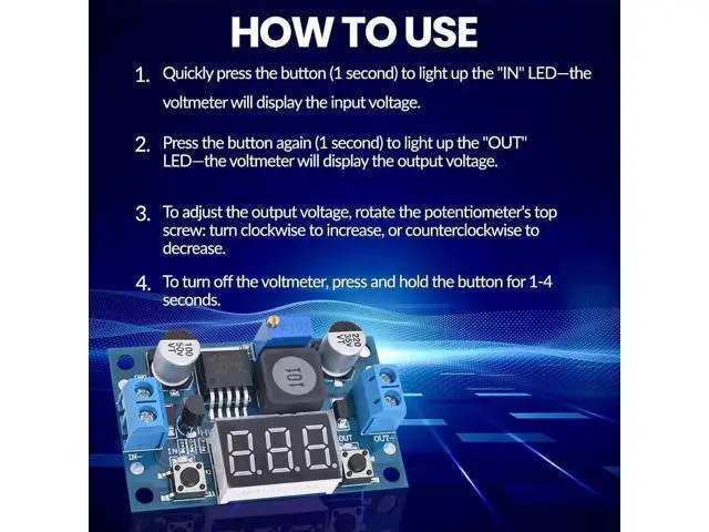 Alt view image 4 of 7 - LM2596 Adjustable DC-DC Step-Down Buck Converter Module with LED Voltmeter Display, Voltage Regulator 4.0-40V Input to 1.25-37V Output Power Supply Module