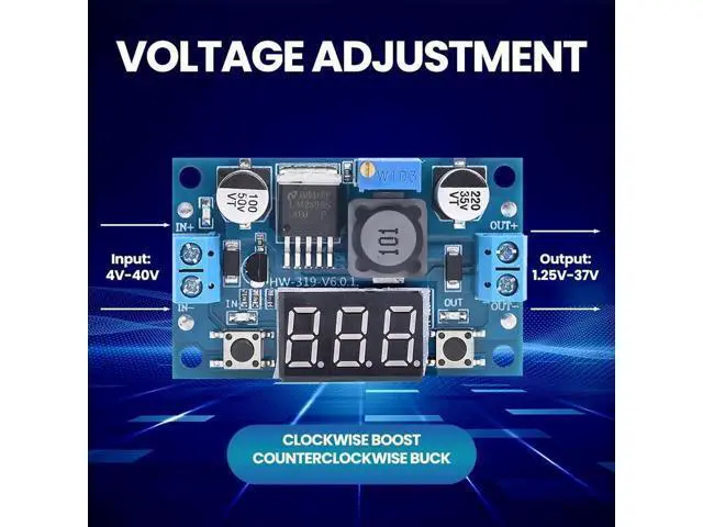 Alt view image 5 of 7 - LM2596 Adjustable DC-DC Step-Down Buck Converter Module with LED Voltmeter Display, Voltage Regulator 4.0-40V Input to 1.25-37V Output Power Supply Module