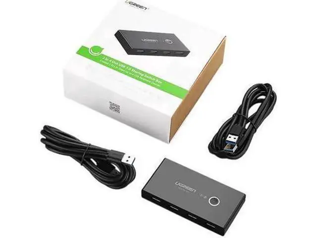 Alt view image 2 of 6 - UGREEN USB 3.0 Sharing Switch Selector 4 Port 2 Computers Peripheral Switcher Adapter Hub for PC, Printer, Scanner, Mouse, Keyboard with One Button Swapping and 2 Pack USB Male Cable