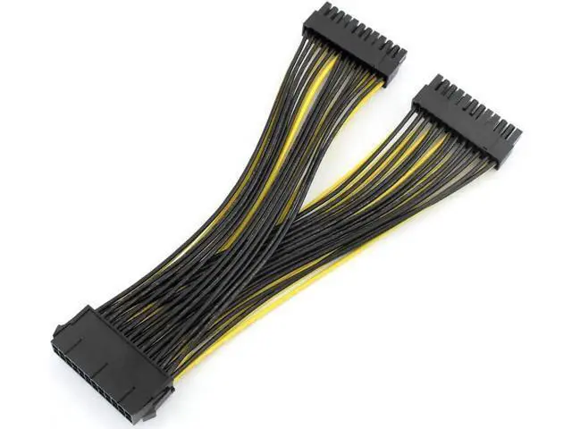 Main image of 24P 20+4 Pin Dual PSU Power Supply Cable,18AWG ATX Motherboard Mainboard Adapter Connector Cable Mining Extension Cable - 20cm (2 Pcs)