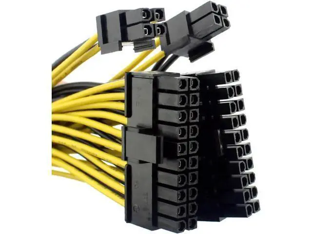 Alt view image 4 of 5 - 24P 20+4 Pin Dual PSU Power Supply Cable,18AWG ATX Motherboard Mainboard Adapter Connector Cable Mining Extension Cable - 20cm (2 Pcs)
