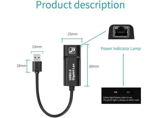Alt view image 6 of 7 - USB to Ethernet Adapter USB 3.0 to 10/100/1000 Gigabit Ethernet LAN Network Adapter, Support Windows 10/8.1/8/7/Vista/XP for Desktop Laptop Apple MacBook Linux