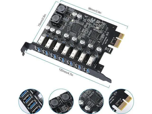 Alt view image 4 of 7 - PCIe to USB 3.0 7X USB-APorts Expansion Card,PCI Express Internal USB 3 Hub Converter for Desktop PCS Riser Card