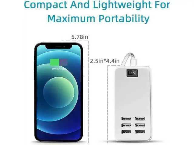 Alt view image 3 of 4 - 6 Ports USB Charger Hub Desktop US Plug AC Power Wall Travel Charging Adapter Slots Charging Station Extension Socket Outlet with Cable