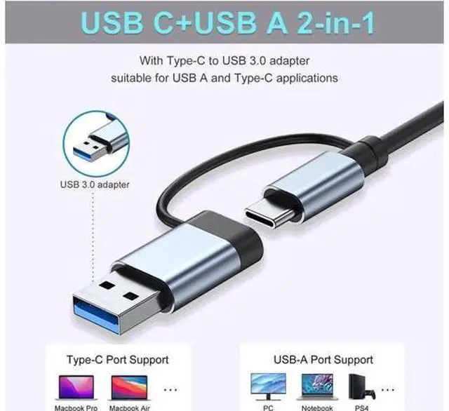 Alt view image 7 of 7 - USB Splitter HUB, 7 in 1 Multiport USB C Adapter with 1 USB 3.0,4 USB 2.0, 60W PD, USB-C Port Compatible for MacBook, Surface Pro/Go, Pad Pro/Air, Laptop and More USB A & Type C Devices