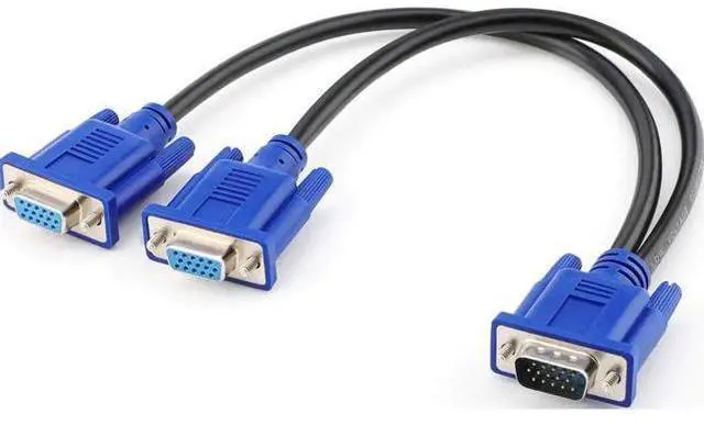 Main image of VGA Monitor Y-Splitter Cable,VGA 1 Male to Dual 2 VGA Female Adapter Converter Video Cable for Screen Duplication - 1 Foot
