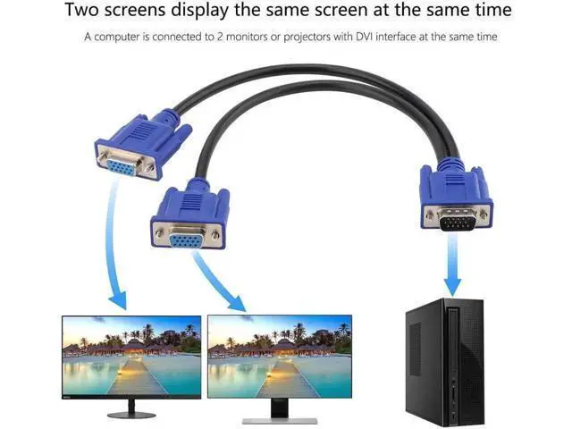 Alt view image 2 of 6 - VGA Monitor Y-Splitter Cable,VGA 1 Male to Dual 2 VGA Female Adapter Converter Video Cable for Screen Duplication - 1 Foot