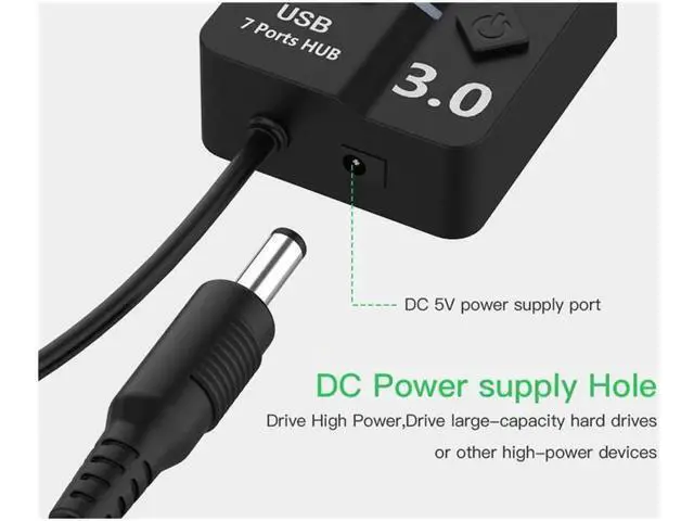 Alt view image 2 of 7 - 7-Port Powered USB 3.0 Hub, Super Speed USB 3.0 Hub, USB Extender, Data Hub with 5V DC Power Adapter for MacBook, Mac Pro, Mac Mini, Laptop, Desktop