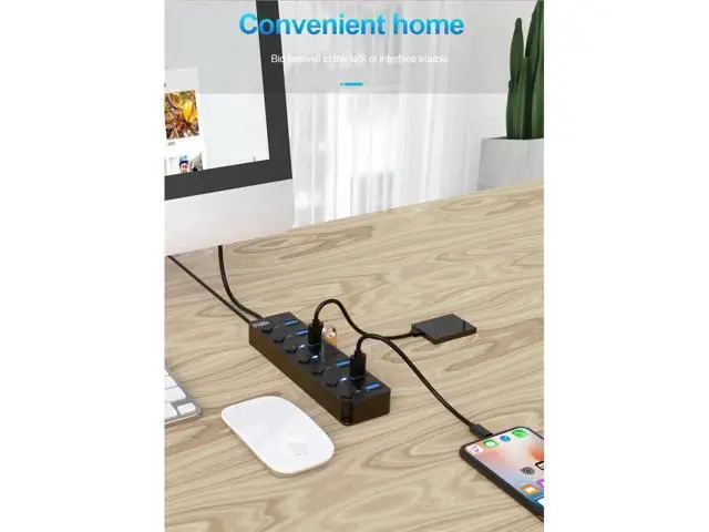 Alt view image 3 of 7 - 7-Port Powered USB 3.0 Hub, Super Speed USB 3.0 Hub, USB Extender, Data Hub with 5V DC Power Adapter for MacBook, Mac Pro, Mac Mini, Laptop, Desktop