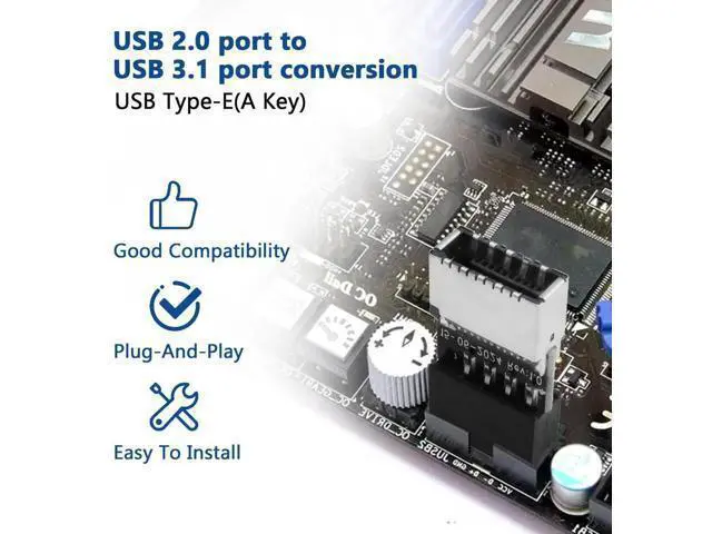 Alt view image 4 of 6 - USB 2.0 to USB 3.2 Gen 1 Header Adapter, Mainboard 9 Pin Male to USB 3.1 Type-E (A-Key) Female Converter for Extending USB C Ports on Front Panel of PC (2 Pack)