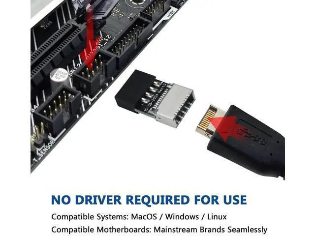 Alt view image 3 of 6 - USB 2.0 to USB 3.2 Gen 1 Header Adapter, Mainboard 9 Pin Male to USB 3.1 Type-E (A-Key) Female Converter for Extending USB C Ports on Front Panel of PC (2 Pack)