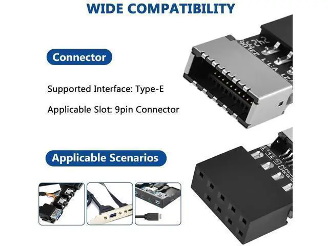 Alt view image 5 of 6 - USB 2.0 to USB 3.2 Gen 1 Header Adapter, Mainboard 9 Pin Male to USB 3.1 Type-E (A-Key) Female Converter for Extending USB C Ports on Front Panel of PC (2 Pack)