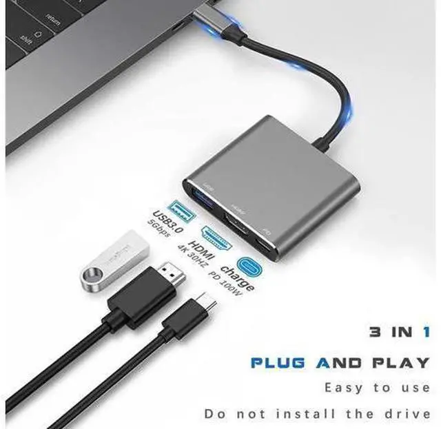 Alt view image 2 of 7 - USB C to HDMI Multiport Adapter with Charging Port, HDMI to USB C Hub Adapter for Monitor to Laptop, USB-C to USB Adapter 10Gbps, USBC HDMI Adapter 4K Converter for Mac iPad pro MacBook Chromebook