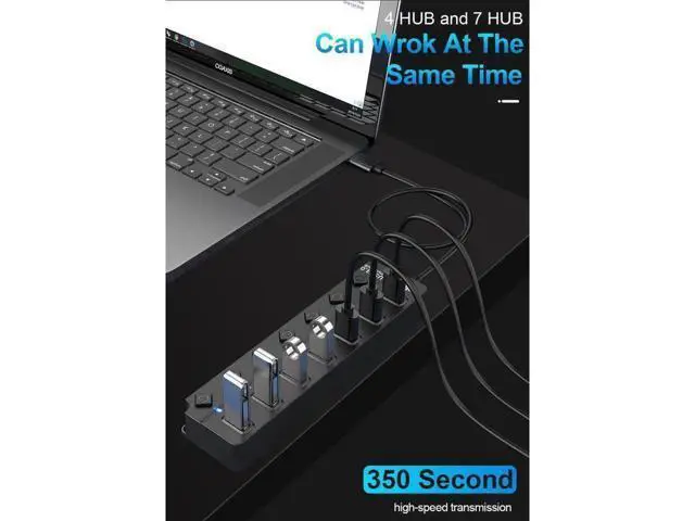 Alt view image 6 of 7 - 7-Port Powered USB 3.0 Hub, Super Speed USB 3.0 Hub, USB Extender, Data Hub with 5V DC Power Adapter for MacBook, Mac Pro, Mac Mini, Laptop, Desktop
