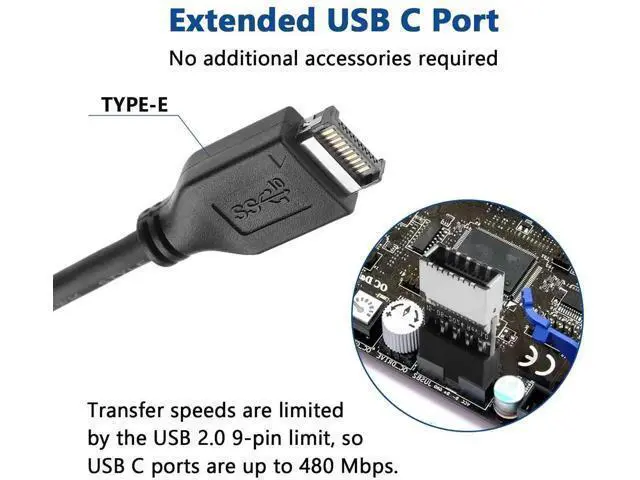 Alt view image 6 of 6 - USB 2.0 to USB 3.2 Gen 1 Header Adapter, Mainboard 9 Pin Male to USB 3.1 Type-E (A-Key) Female Converter for Extending USB C Ports on Front Panel of PC (2 Pack)