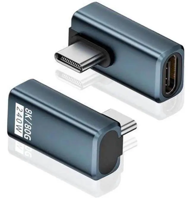 Main image of 2-Pack Right Angle USB C Adapter, 80Gbps/240W PD/8K@60Hz, USB C Right Angle Adapter 90 Degree Type C Extender Support Thunderbolt 5/4 for iPhone 15, MacBook, Steam Deck, Switch